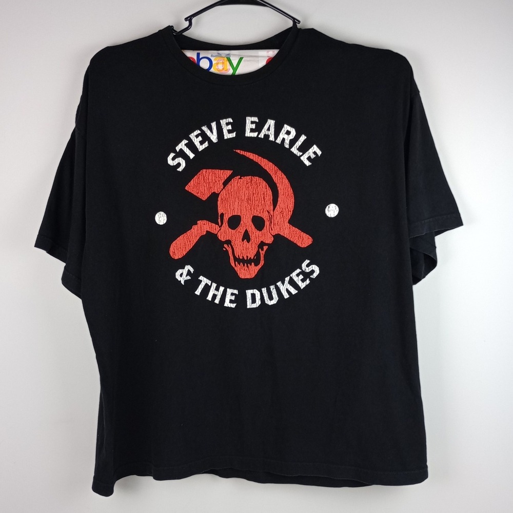 Bayside Mens 3XL Black Steve Earle & The Dukes Skull Hammer Sickle Band Tshirt